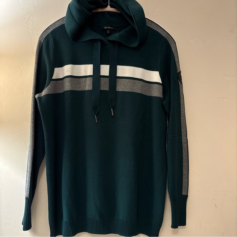 Alp N Rock Green Turtleneck Sweater with Horizontal Stripes